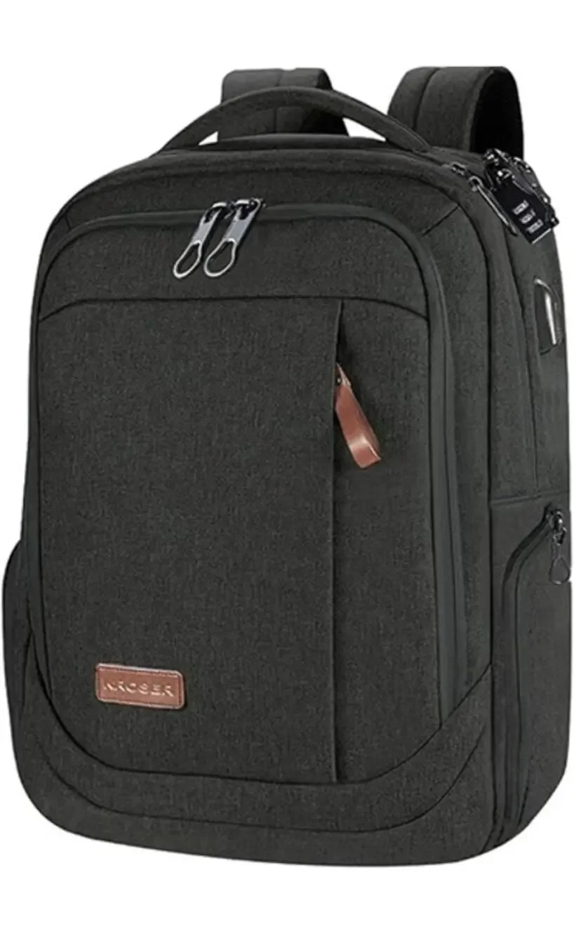 Kroser Laptop Backpack Charcoal Black With USB